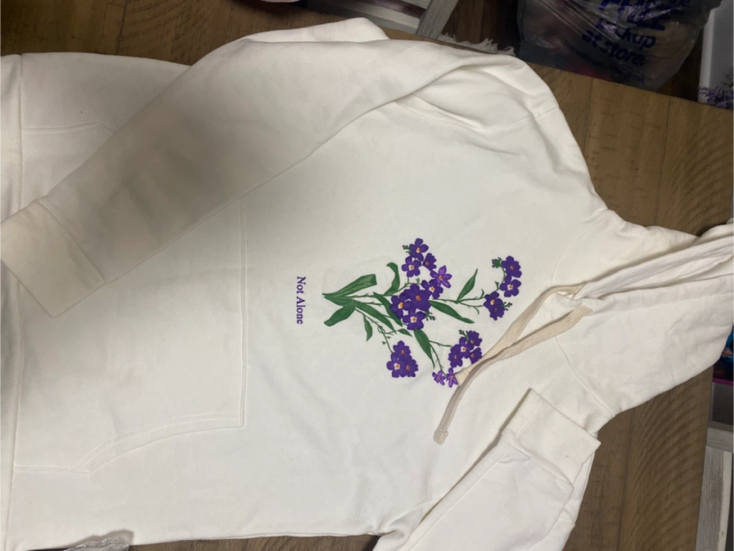 White "Not Alone" Floral Hoodie