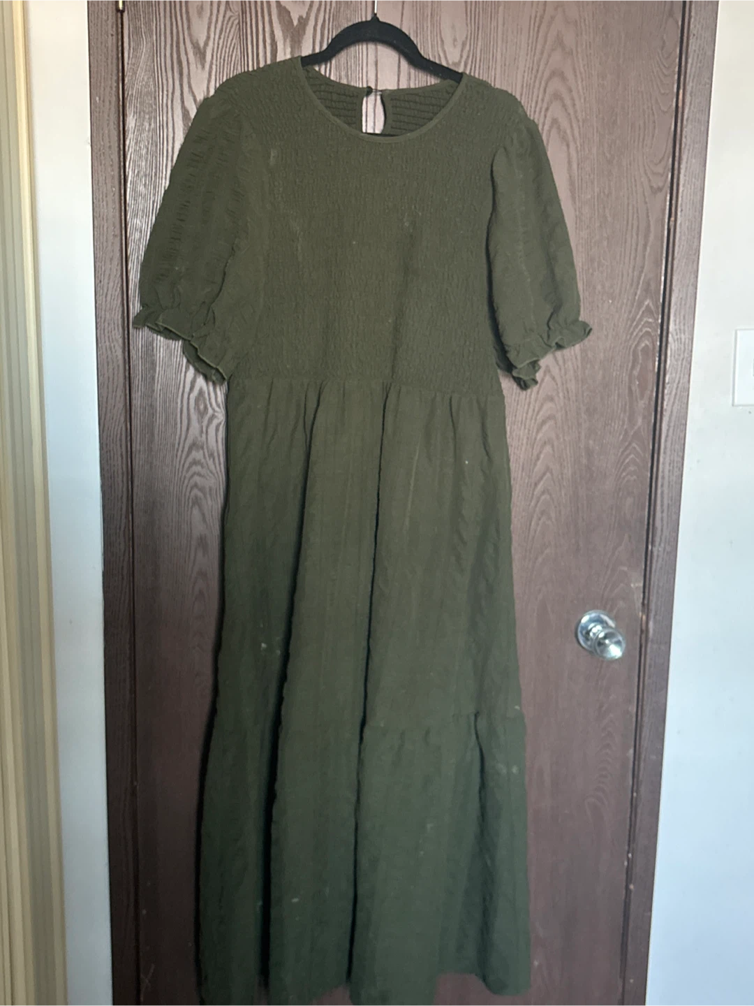 Olive Green Smocked Tiered Maxi Dress