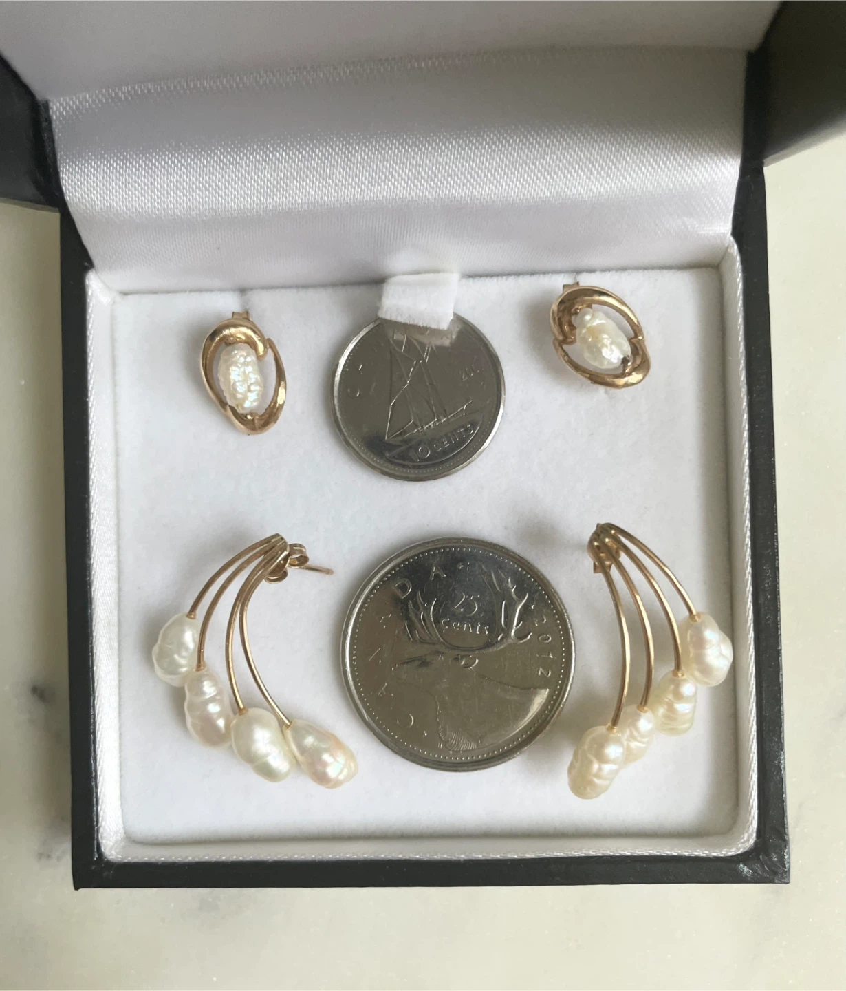 2 Pairs Vintage 10K Gold & Pearl Earrings - 3.84 grams - photo 5