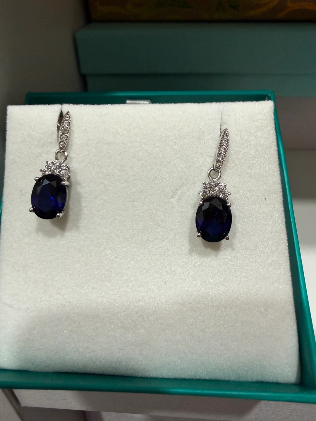 EFEY Blue Gemstone Drop Earrings 925 Sliver