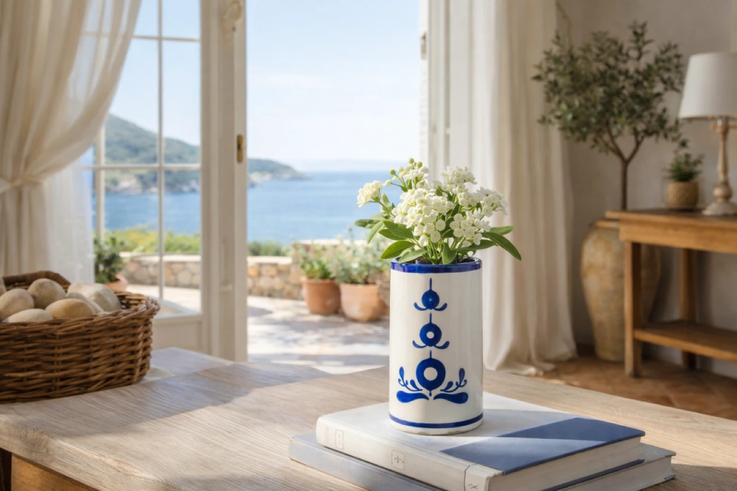 Hand-Painted Portuguese Blue & White Vase, Mid-20th Century - photo 4