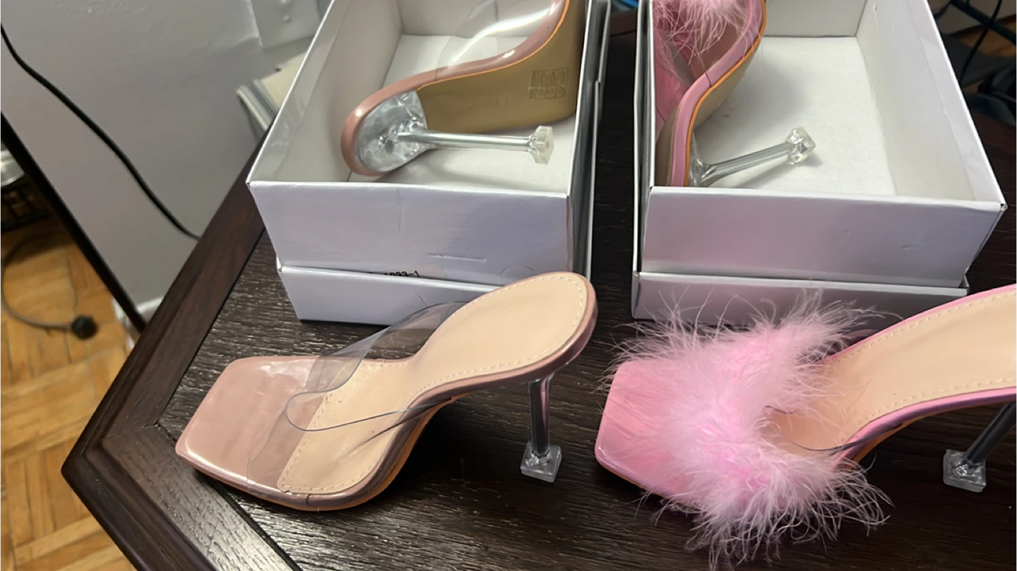 Women's Feather Trim Mules - Pink & Nude - photo 2