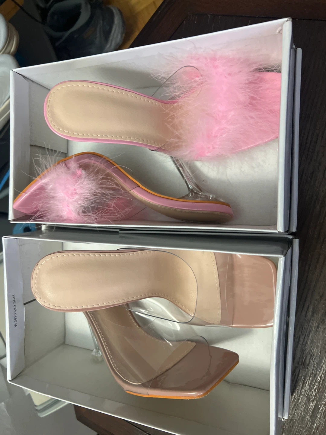 Women's Feather Trim Mules - Pink & Nude - photo 3