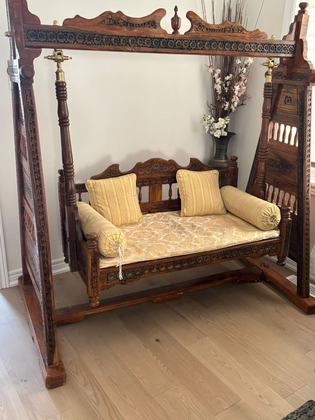 Ornate Wooden Indoor Swing with Cushions - photo 2