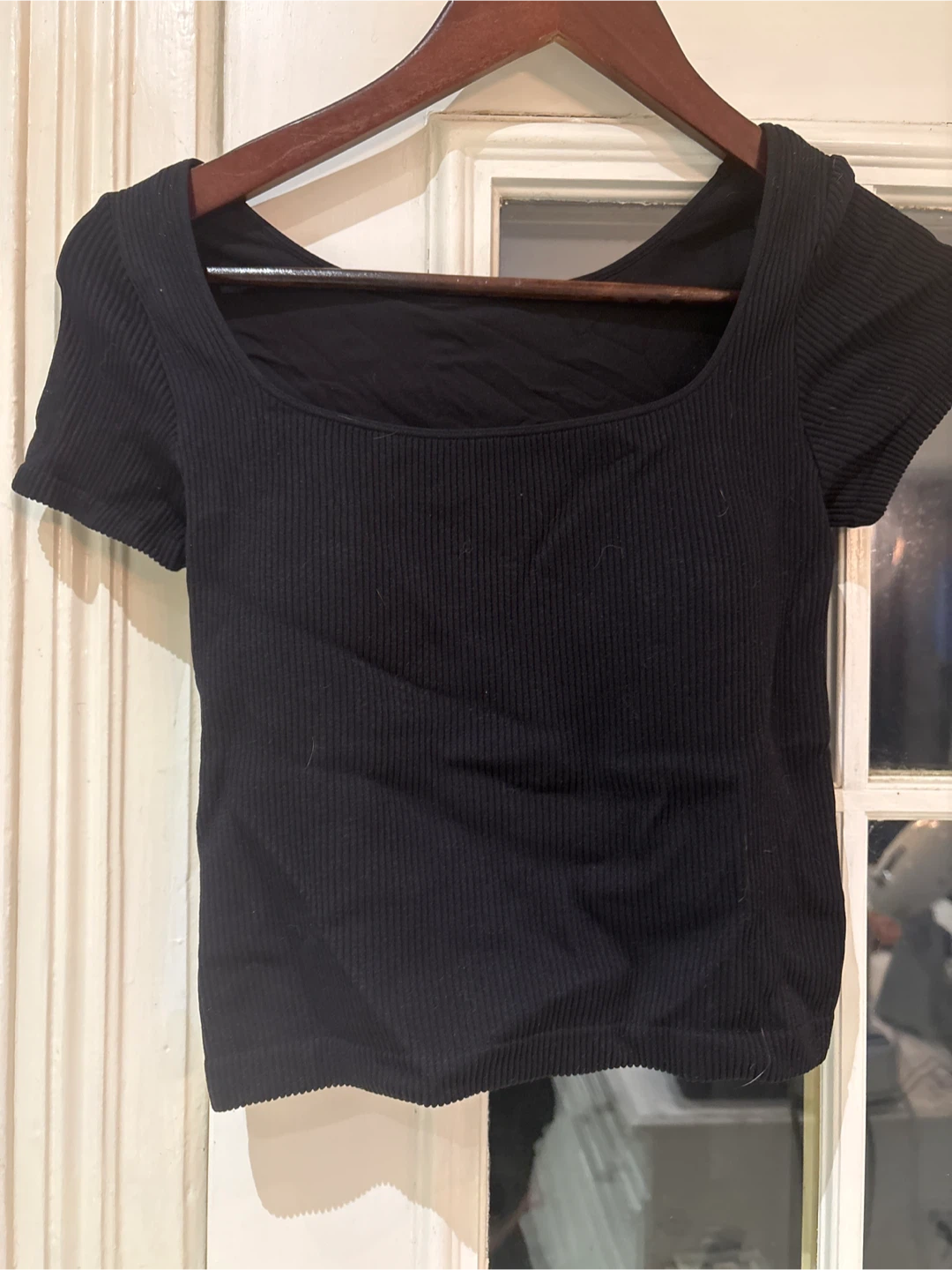 UNIQLO Ribbed Square Neck Short Sleeve Top XS/TP Black - photo 2