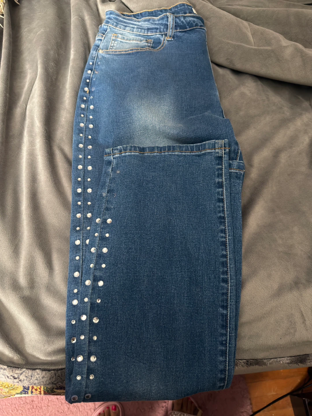 Women's Blue Jeans with Rhinestone Embellishments