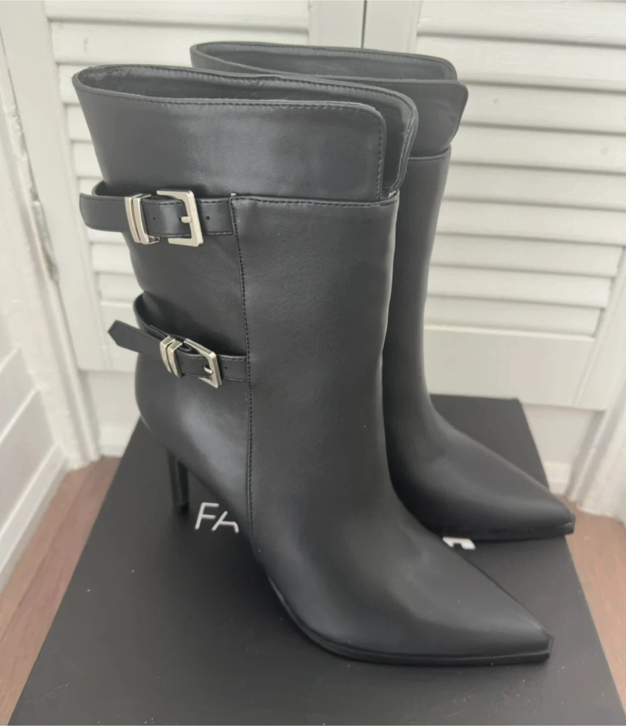 Fashion Nova Black Faux Leather Ankle Boots with Buckle Detail