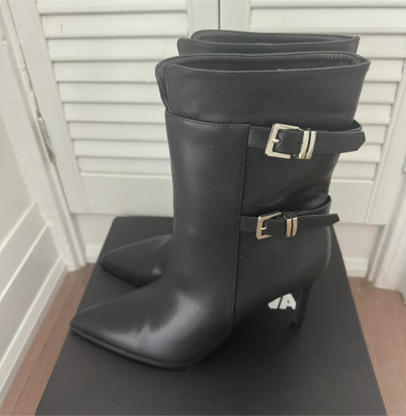 Fashion Nova Black Faux Leather Ankle Boots with Buckle Detail - photo 2