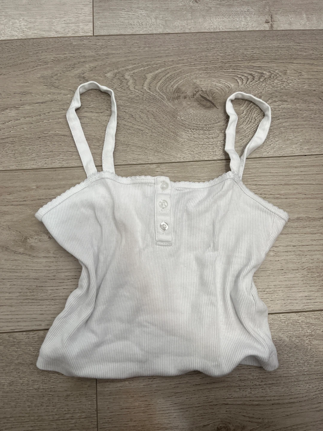 White Ribbed Button-Up Cropped Tank Top