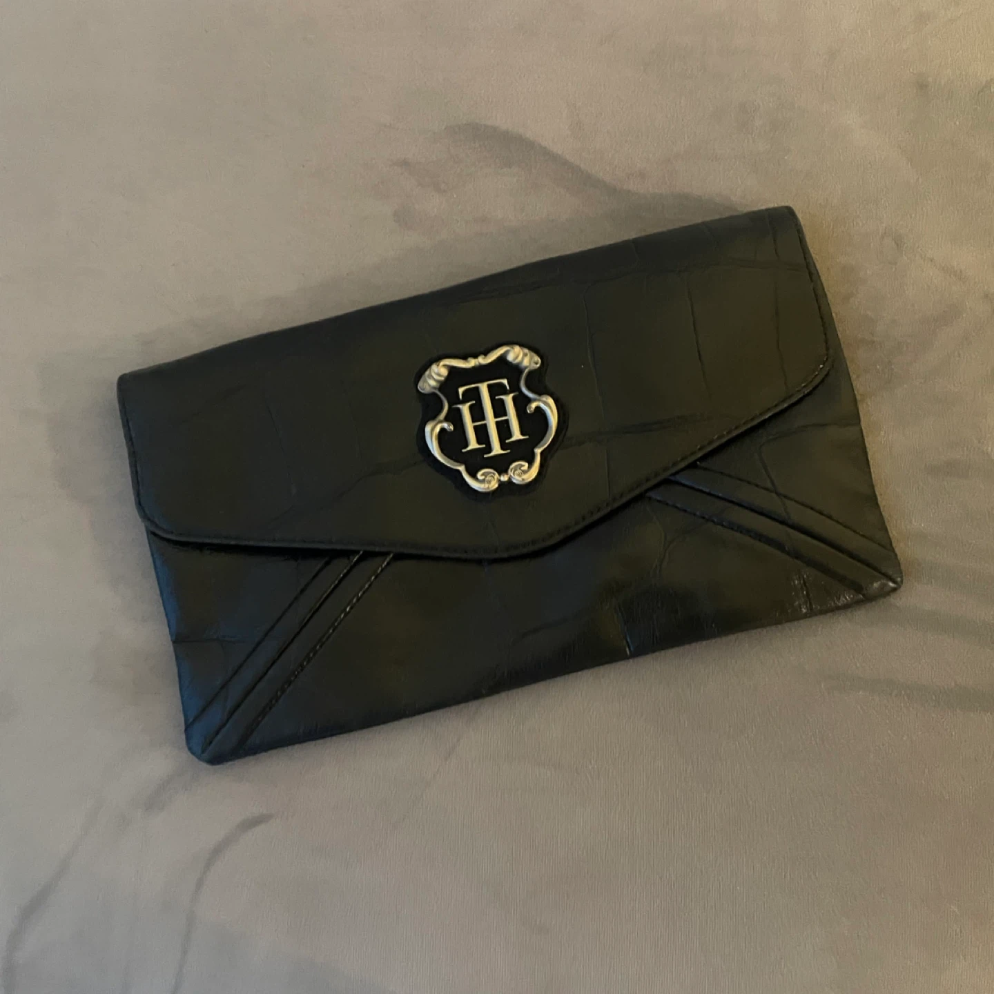 Tommy Hilfiger Black Croc Embossed Clutch Bag Purse
