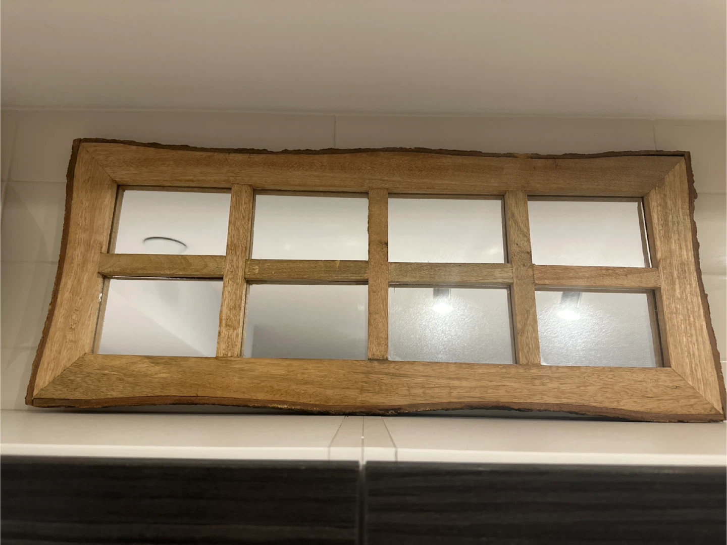 Rustic Wood Mirror with 8 Panes