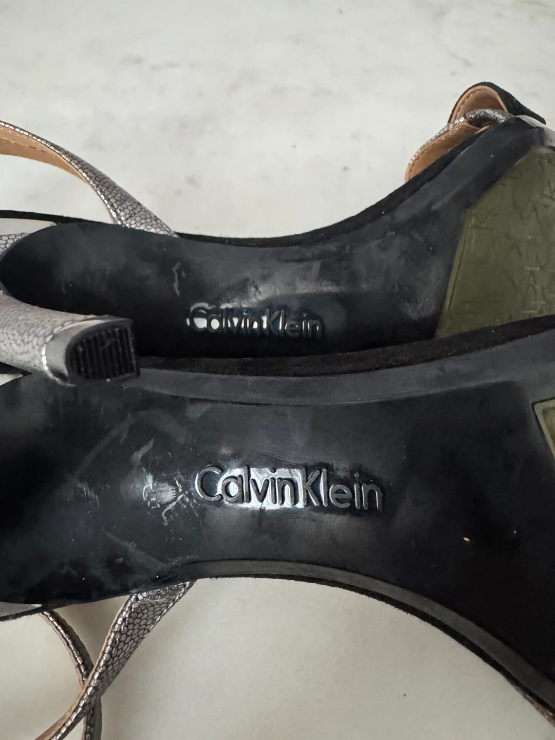 Calvin Klein Black Suede & Silver Snake Print Heels - photo 3