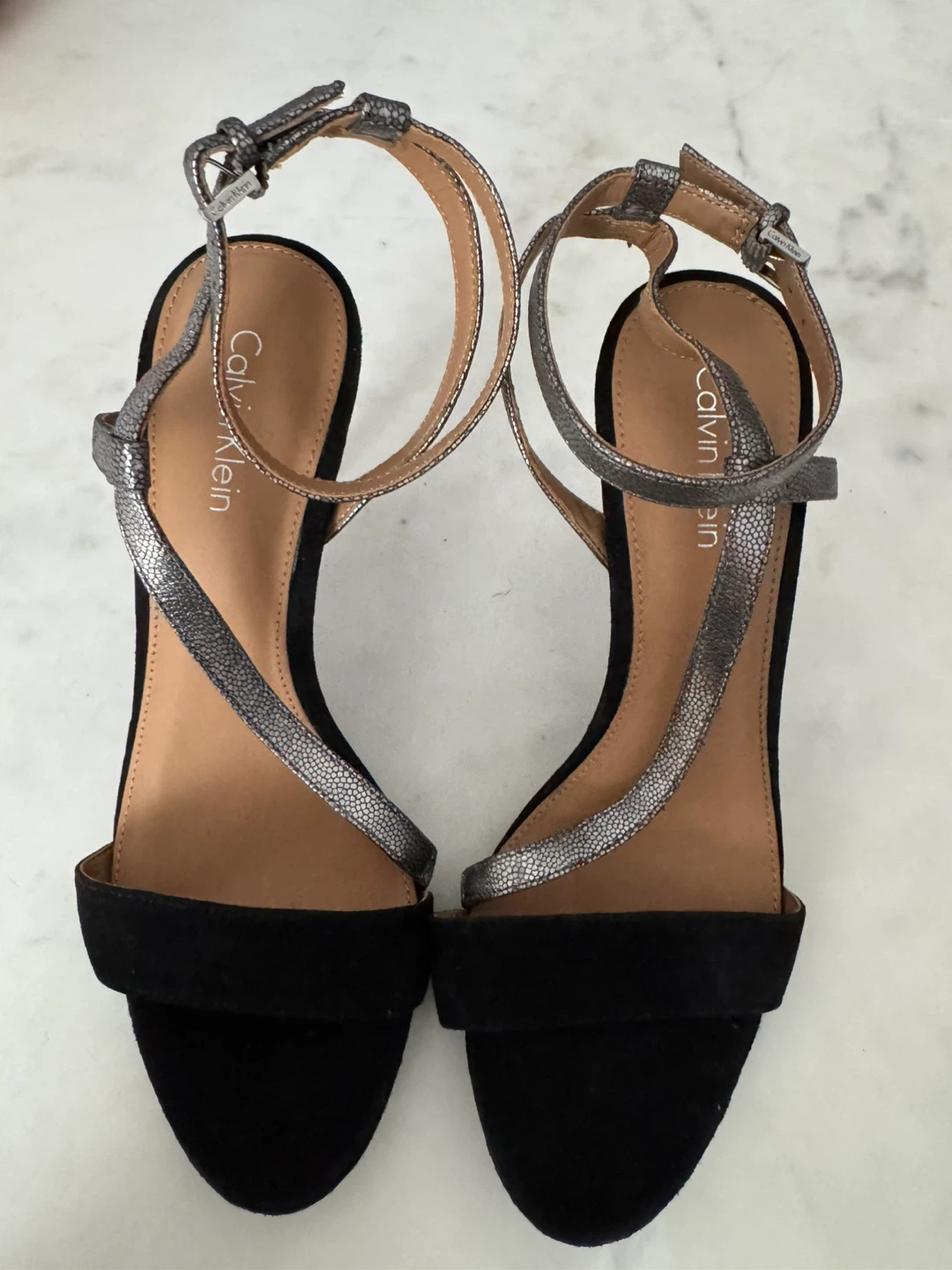 Calvin Klein Black Suede & Silver Snake Print Heels - photo 5