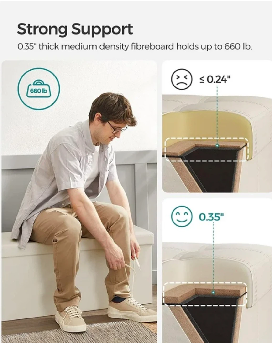 Cream Storage Ottoman Bench - photo 5