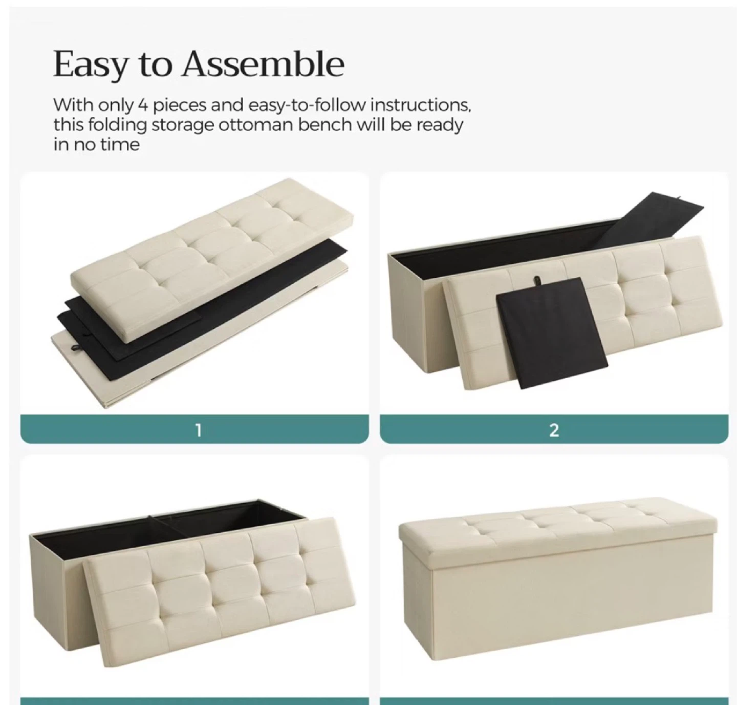 Cream Storage Ottoman Bench - photo 3