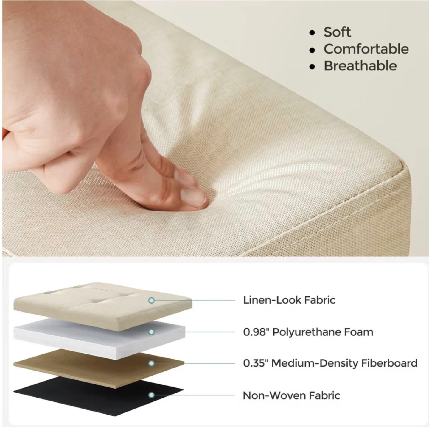 Cream Storage Ottoman Bench - photo 4