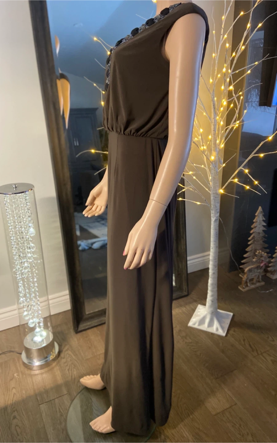 NWT: Alex & Eve Brown Embellished Maxi Dress Size 6 - photo 3
