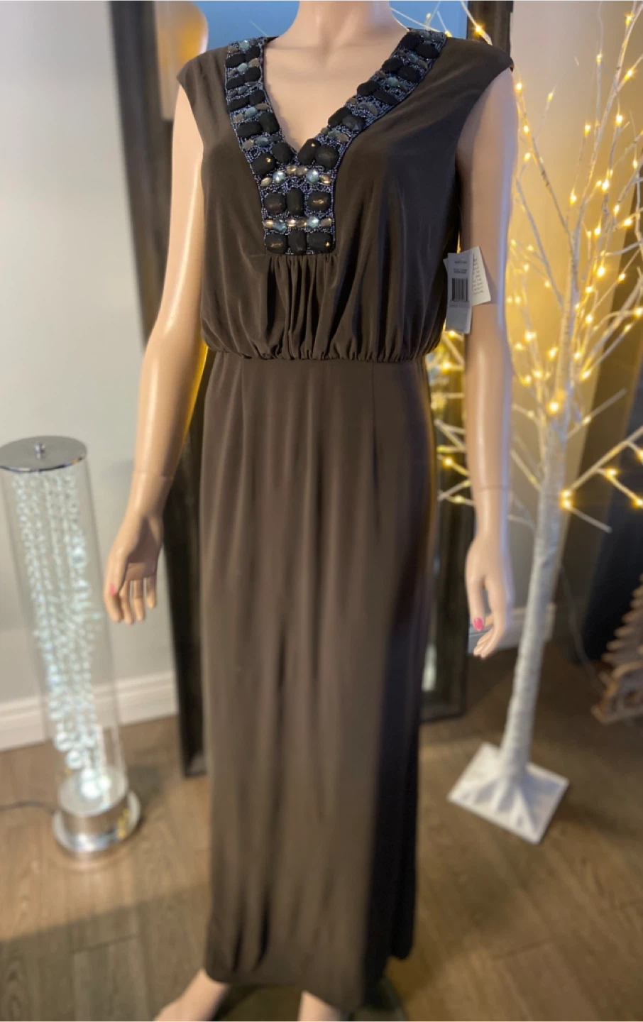 NWT: Alex & Eve Brown Embellished Maxi Dress Size 6