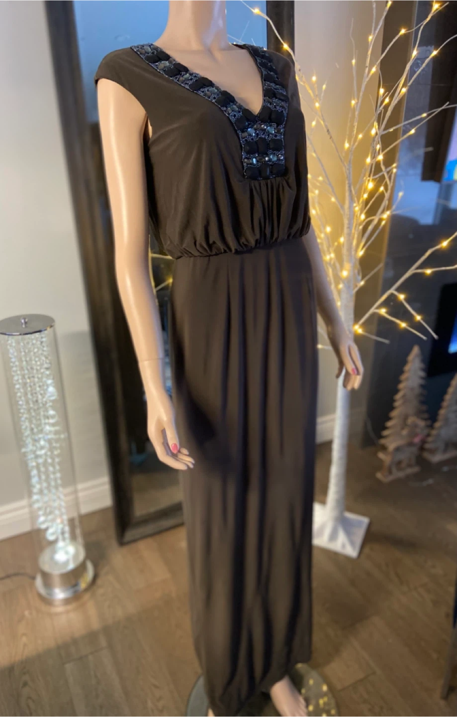 NWT: Alex & Eve Brown Embellished Maxi Dress Size 6 - photo 4