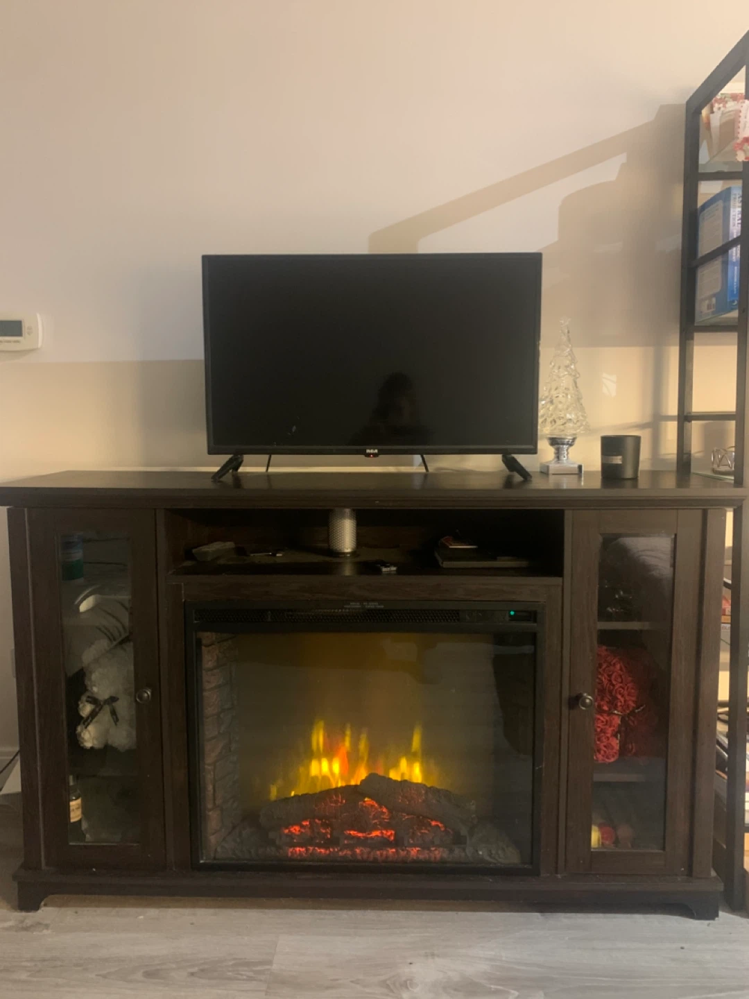 Dark Wood Electric Fireplace TV Stand