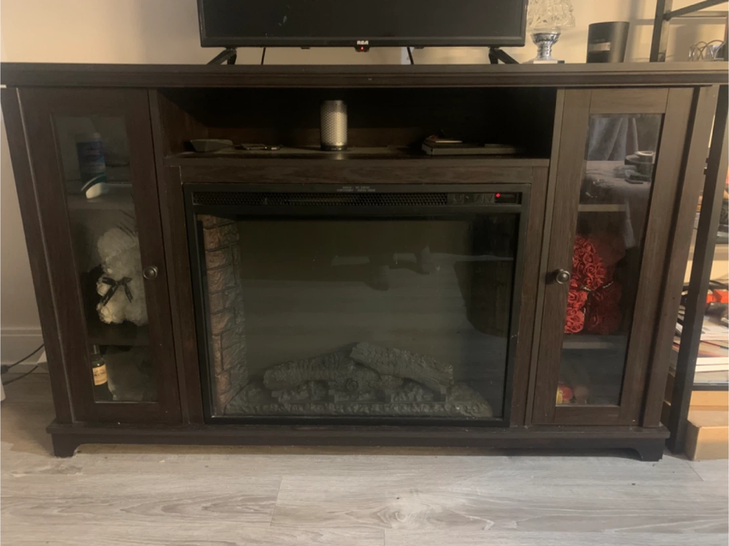 Dark Wood Electric Fireplace TV Stand - photo 4