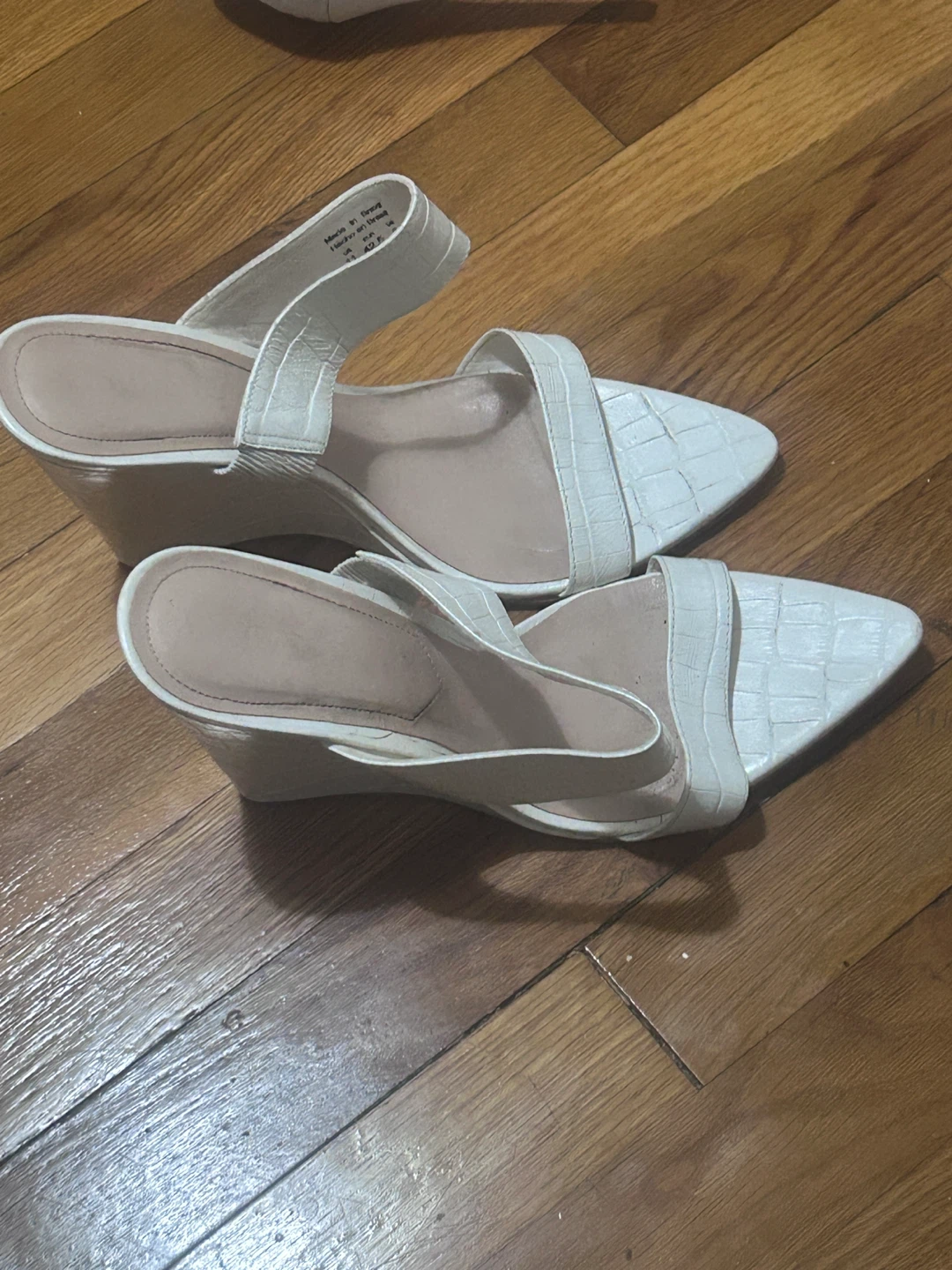 White Croc Embossed Wedge Sandals