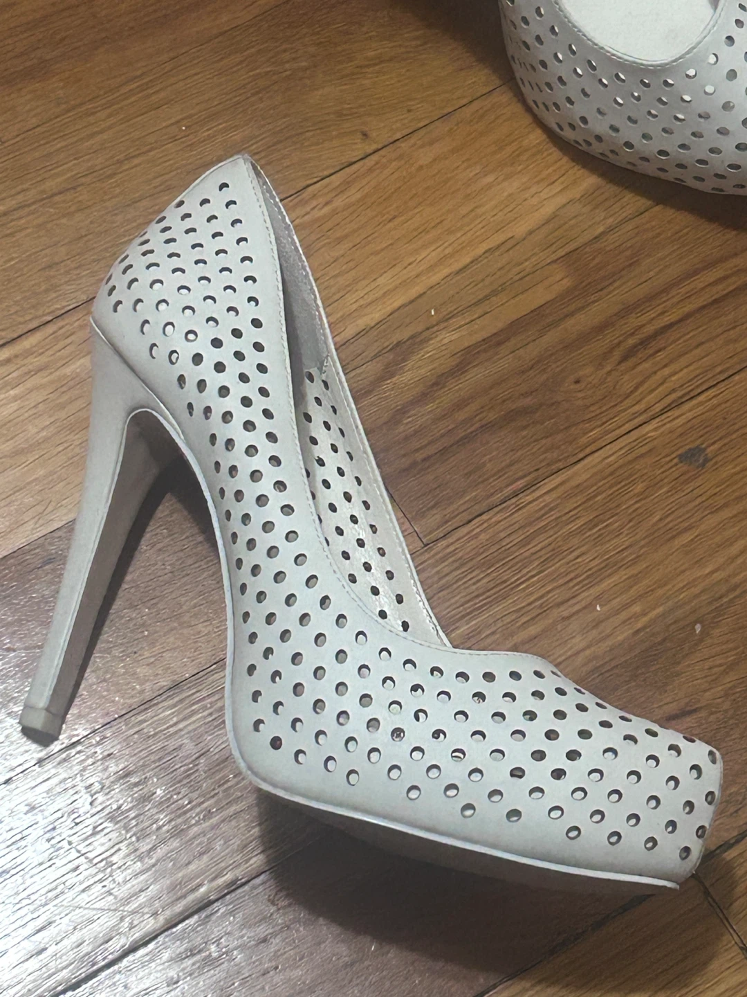 BCBGeneration Perforated White Heels