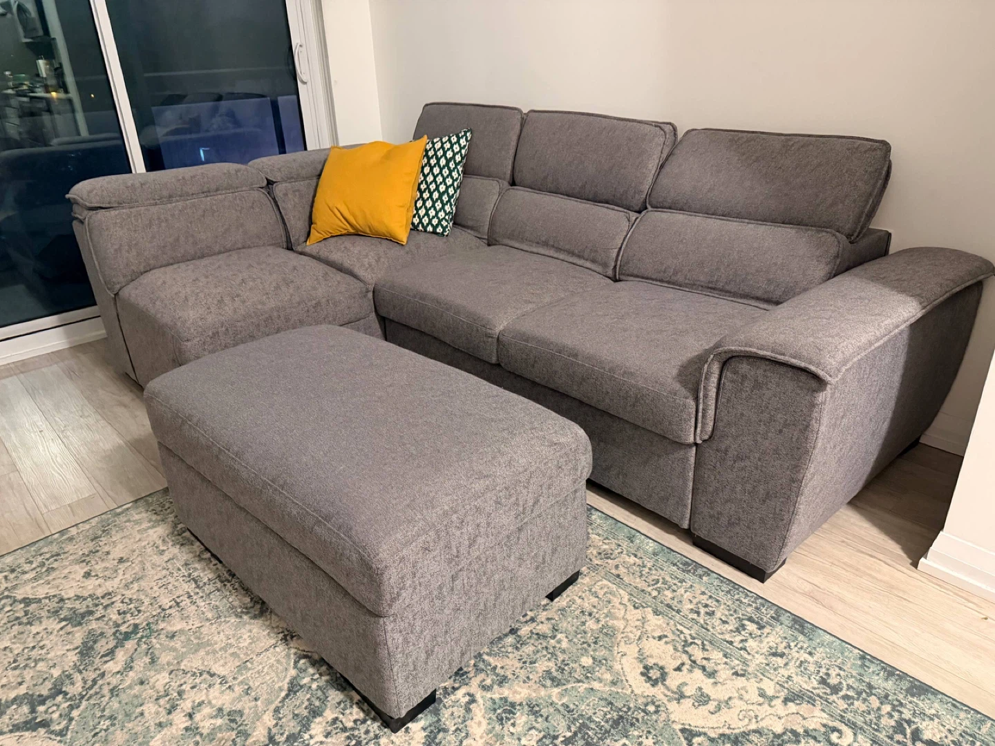 Grey Sectional Sofa with Storage Ottoman