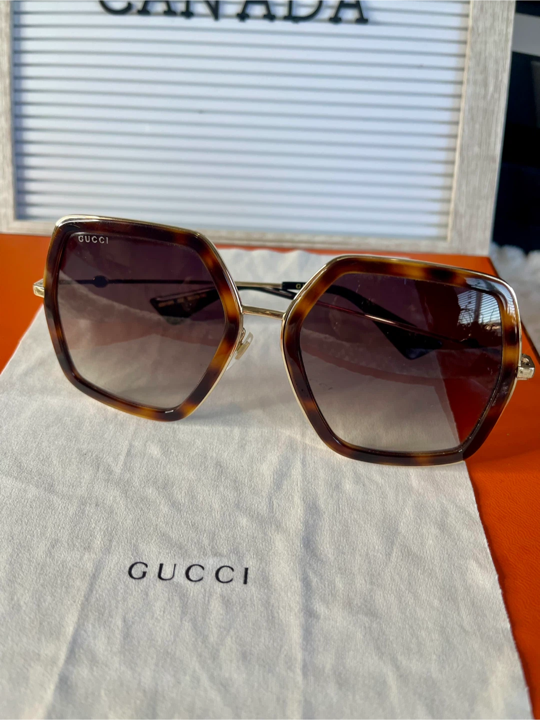 GUCCI Tortoiseshell Hexagonal Sunglasses