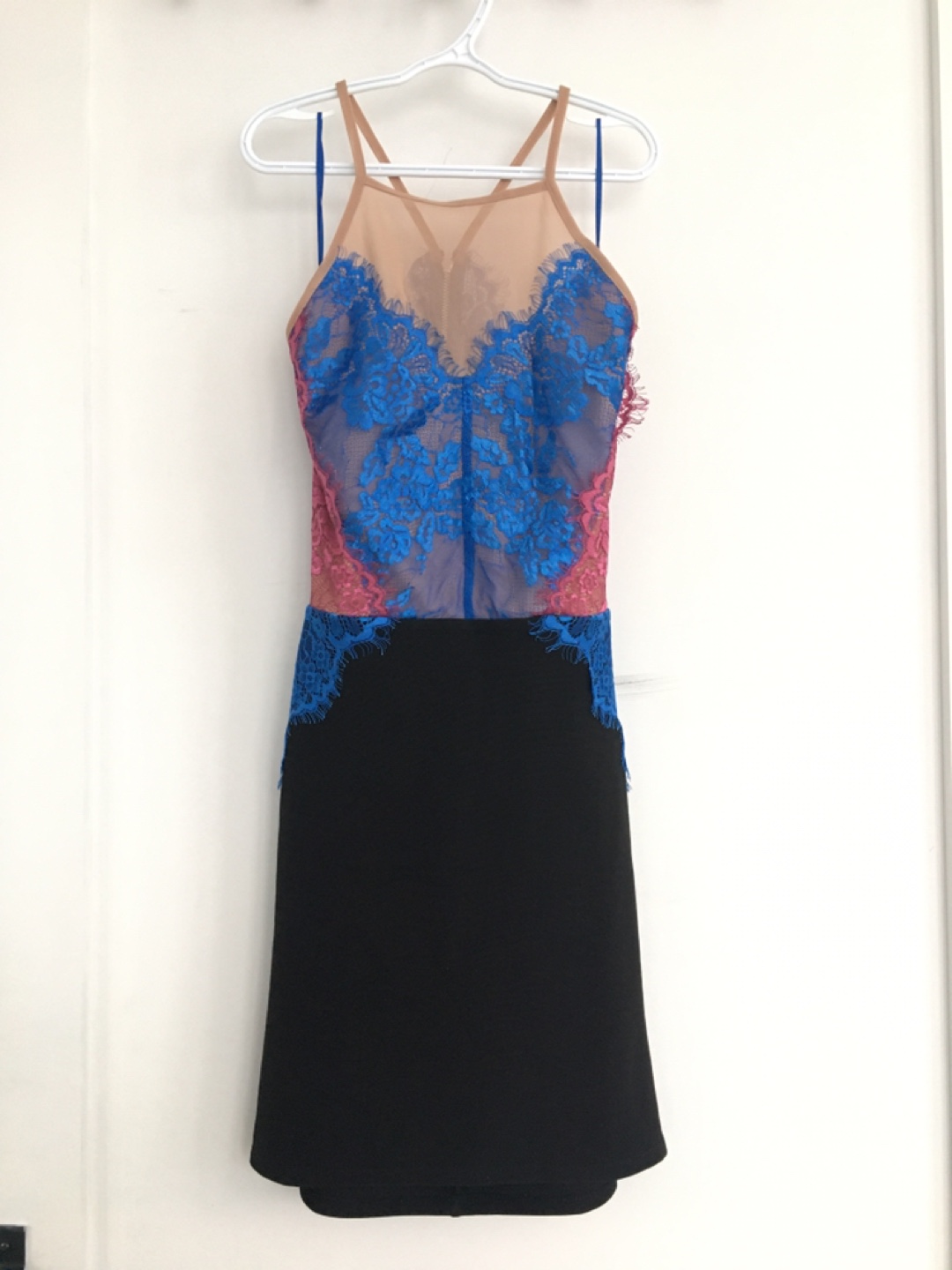TOPSHOP Blue Lace Detail Mini Dress