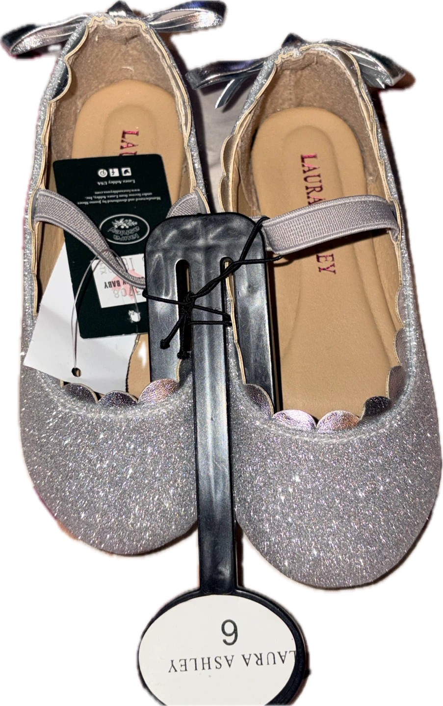 Laura Ashley Baby Silver Glitter Mary Jane Shoes Size 6
