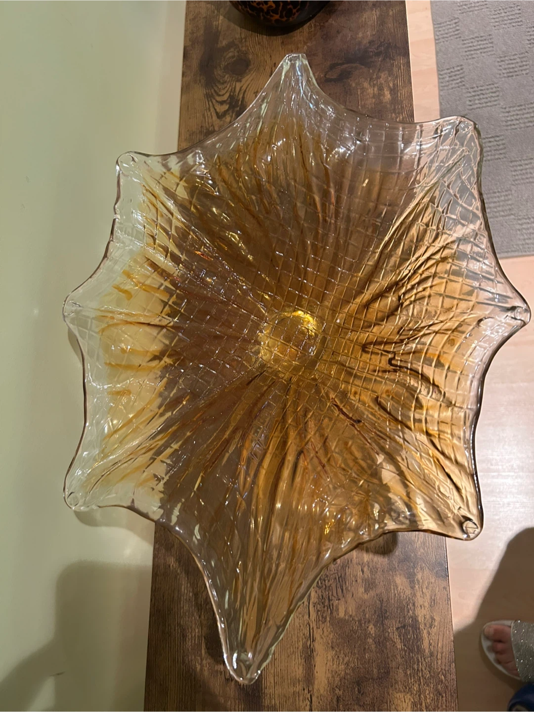 Amber Glass Starburst Pedestal Bowl - photo 3