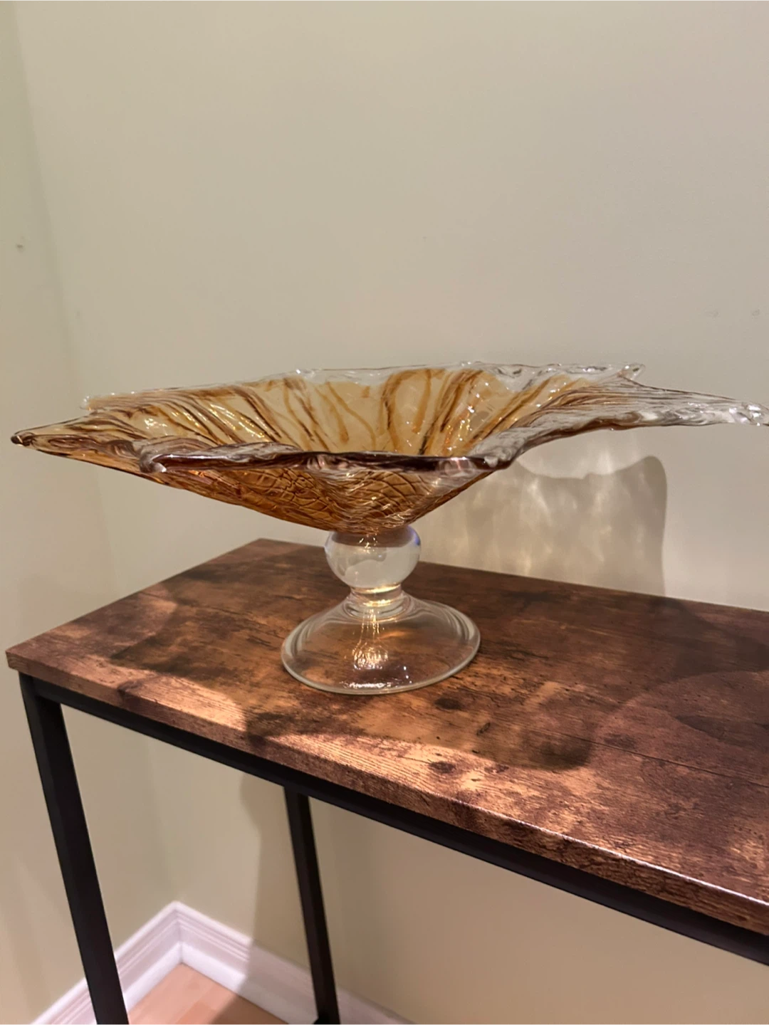 Amber Glass Starburst Pedestal Bowl