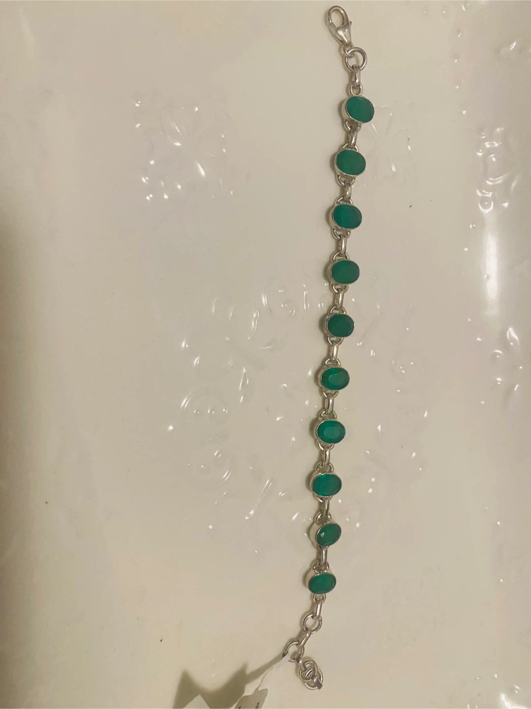 New/ Unused Genuine Green Onyx Sterling Silver Bracelet - photo 2