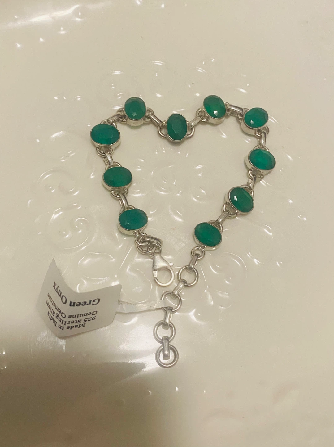 New/ Unused Genuine Green Onyx Sterling Silver Bracelet