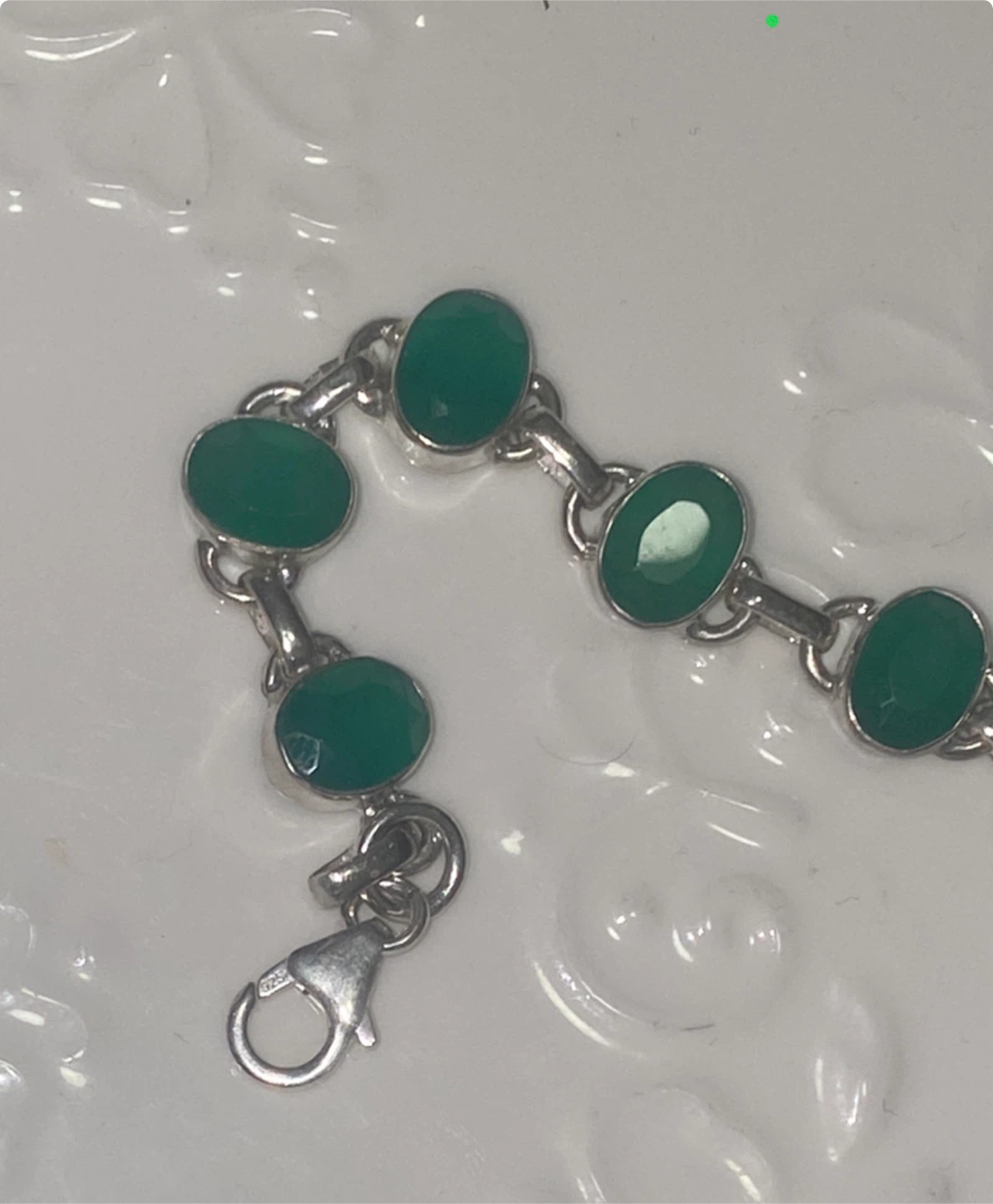 New/ Unused Genuine Green Onyx Sterling Silver Bracelet - photo 3