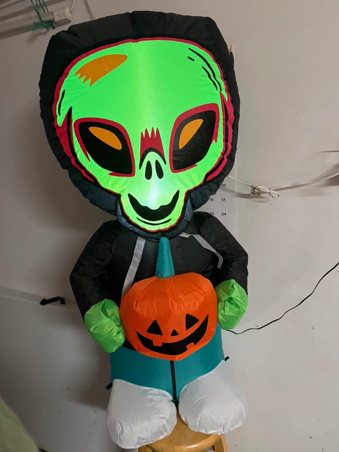 Inflatable Alien Holding Pumpkin Halloween Decoration