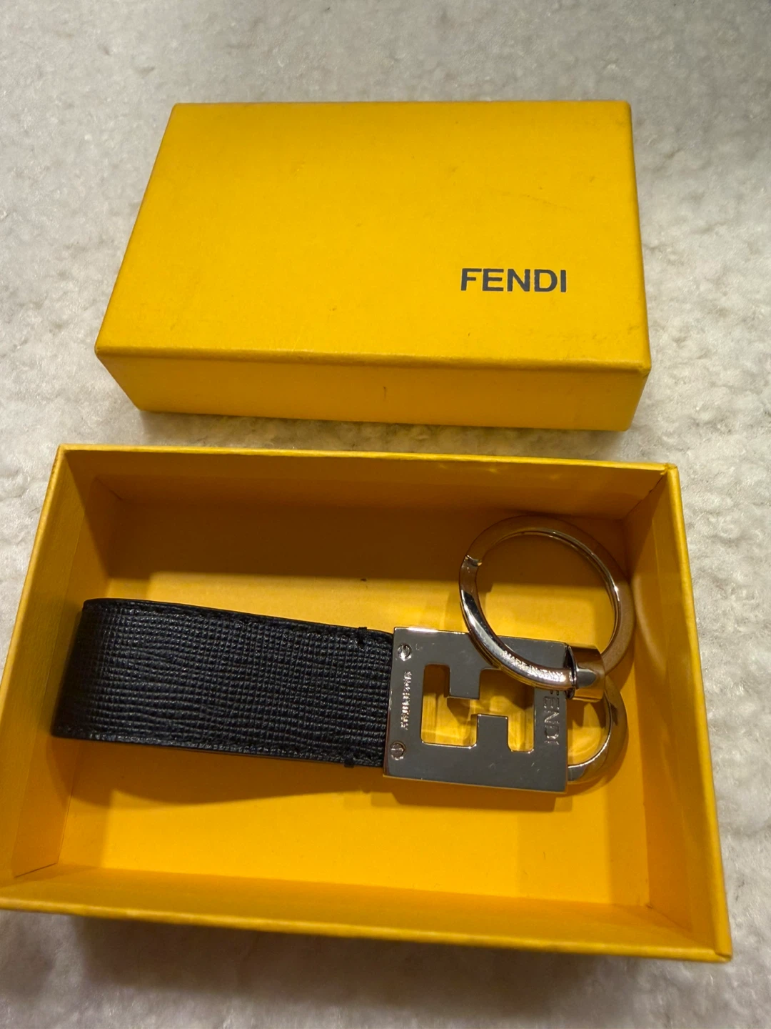 Fendi Black Leather F Logo Keychain - photo 2