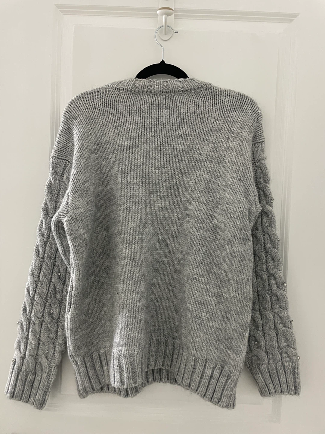 M&S Grey Marled Cable Knit Sweater with Embellishments - Medium - photo 4