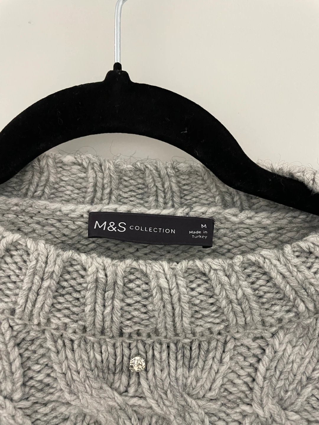 M&S Grey Marled Cable Knit Sweater with Embellishments - Medium - photo 3
