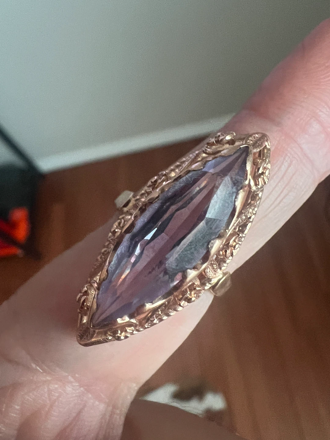 14 k Vintage Marquise Cut Amethyst Ring in Rose Gold Setting - photo 2