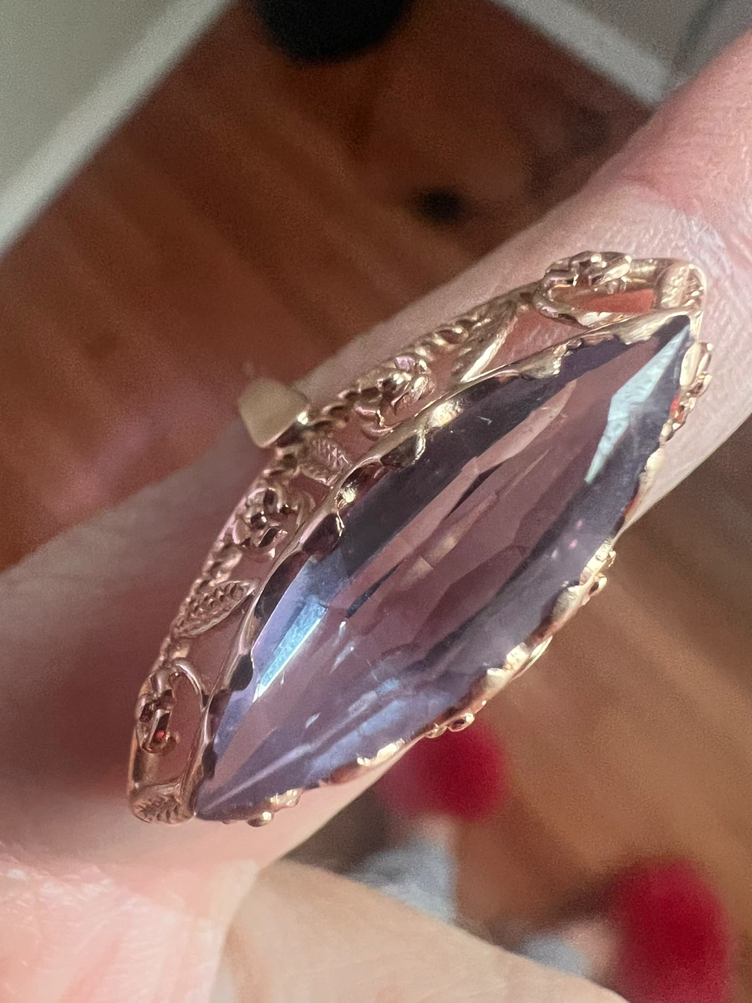 14 k Vintage Marquise Cut Amethyst Ring in Rose Gold Setting