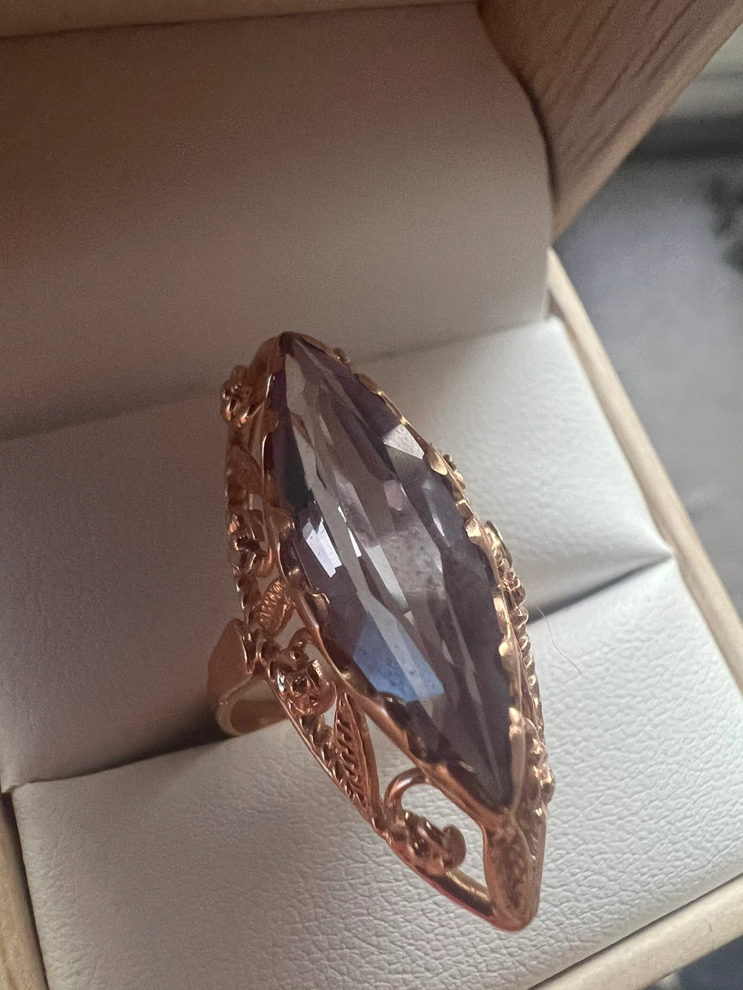 14 k Vintage Marquise Cut Amethyst Ring in Rose Gold Setting - photo 4