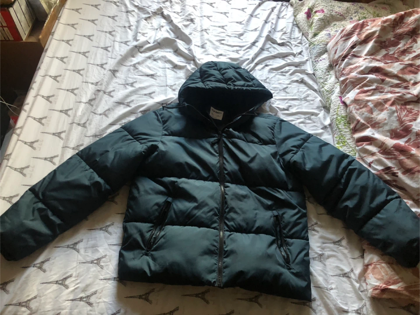 Old Navy Hooded Puffer Jacket - Men's Medium - Teal
