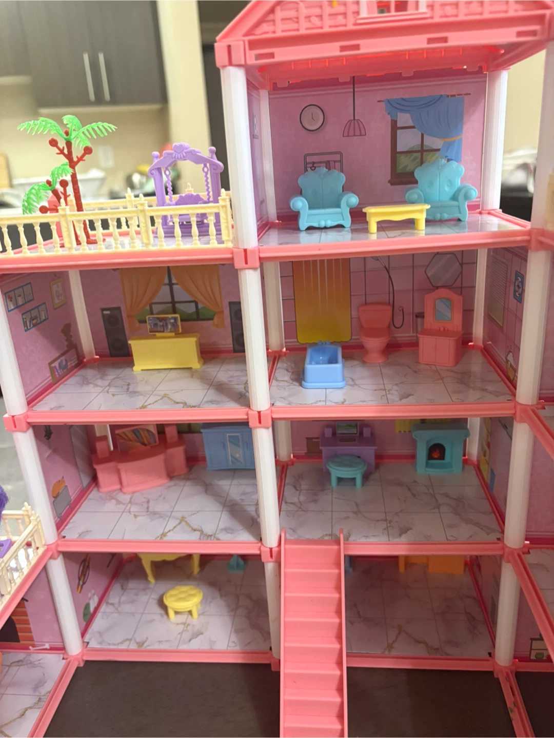 Pink Dollhouse with Furniture and Dolls - photo 4