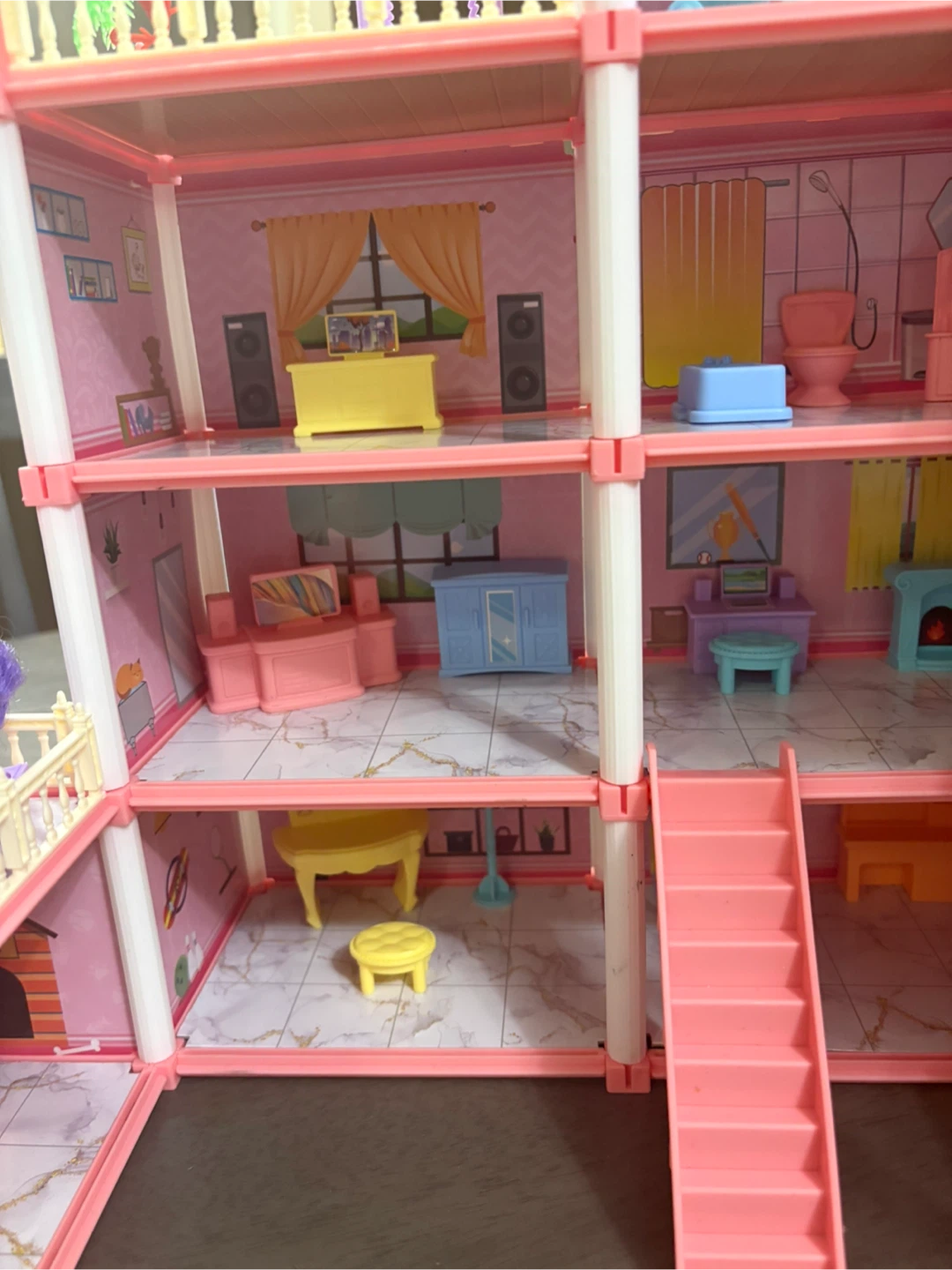 Pink Dollhouse with Furniture and Dolls - photo 5