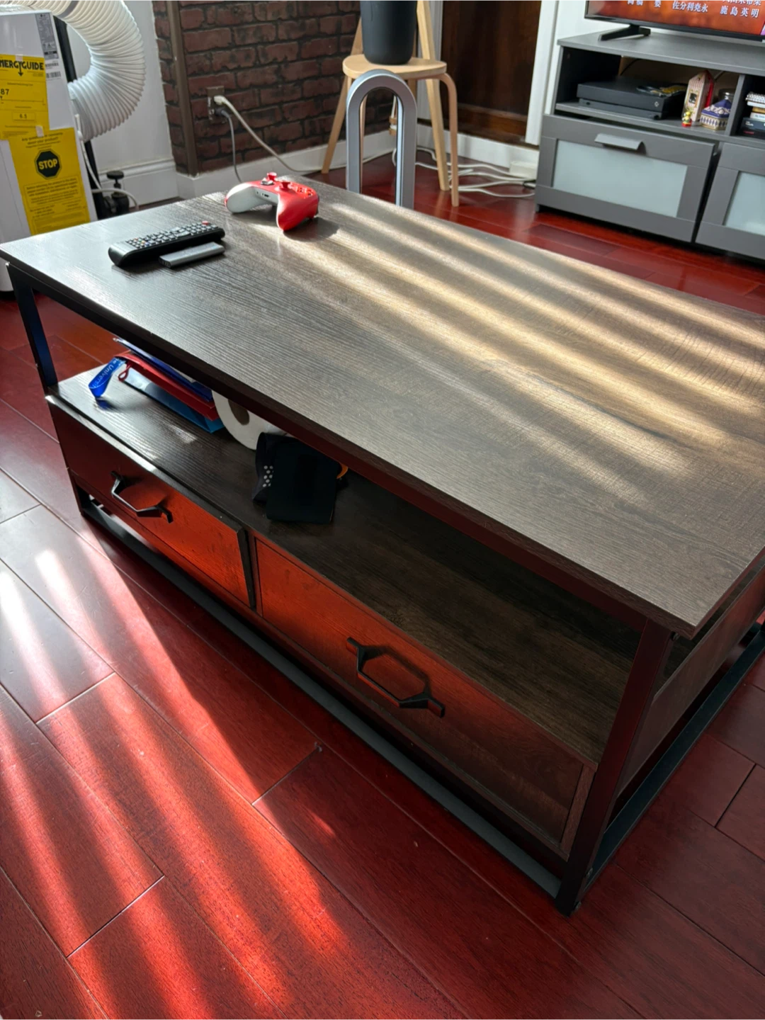Dark Wood Coffee Table with Storage Shelves