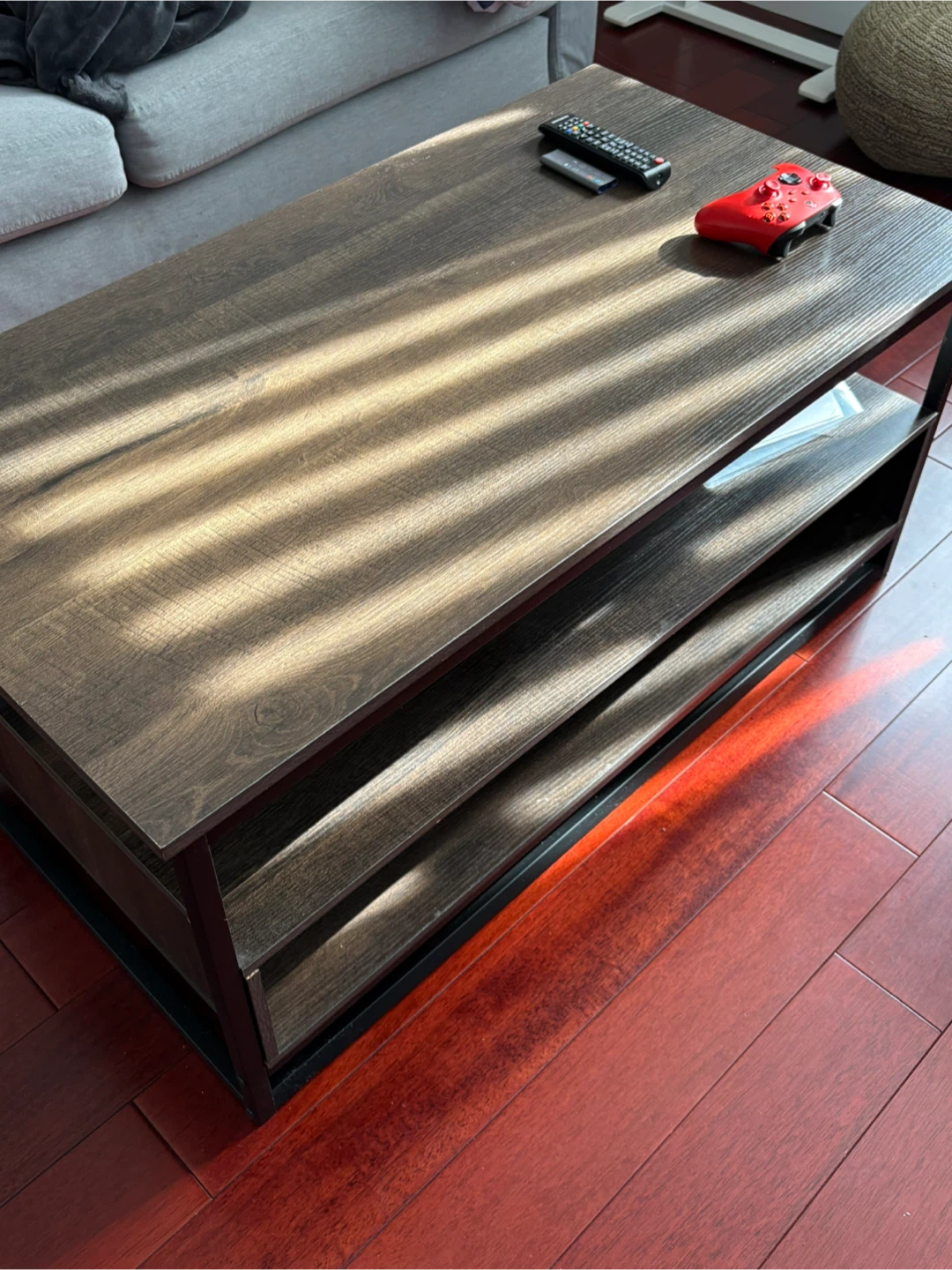 Dark Wood Coffee Table with Storage Shelves - photo 2