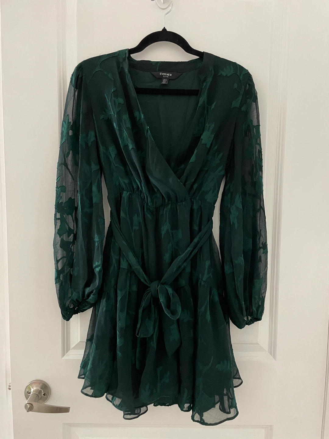 Ever New Petite Dark Green Floral Burnout Wrap Dress - Size 4