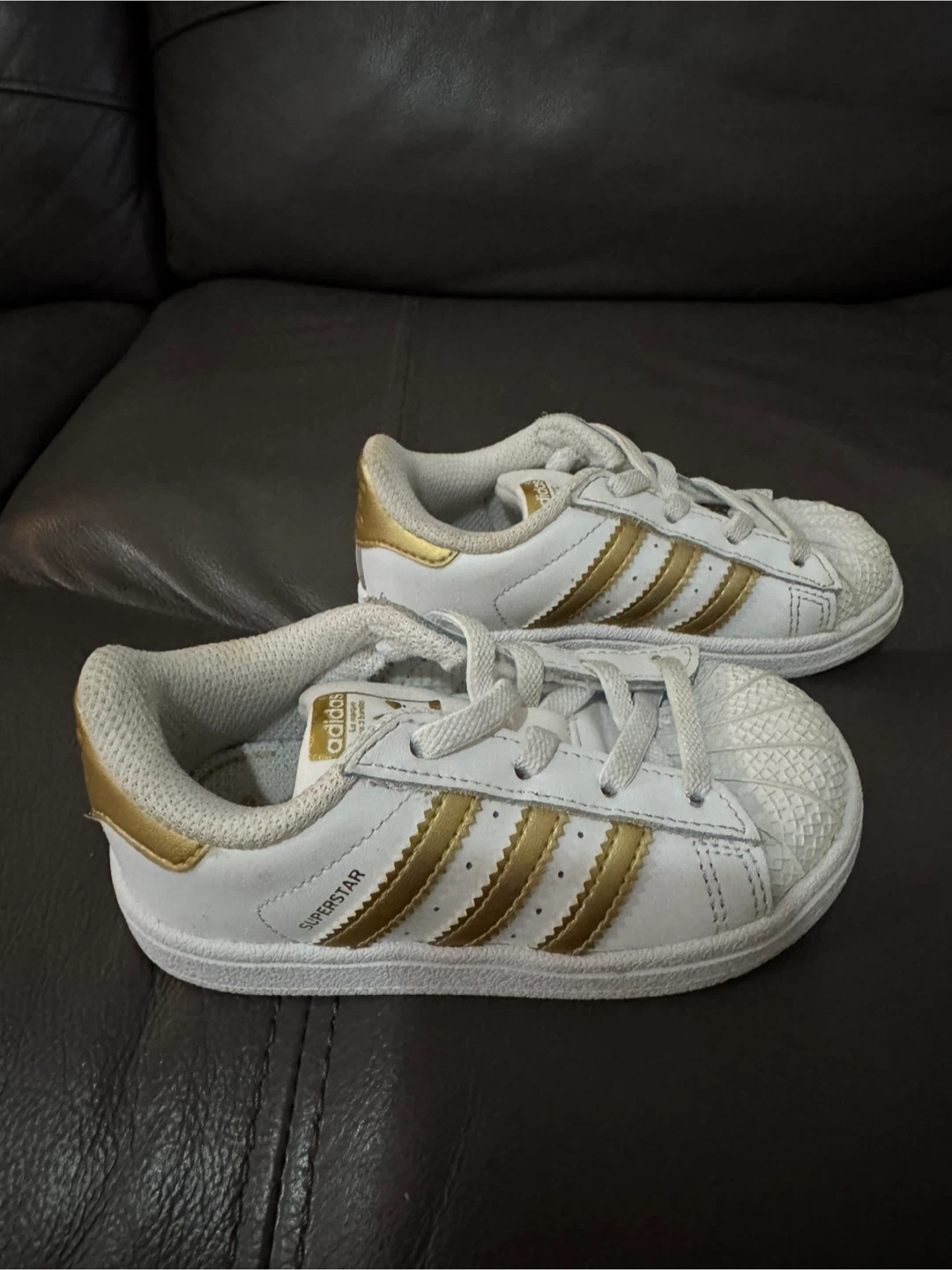 Adidas Superstar Toddler Shoes White Gold Size 7K
